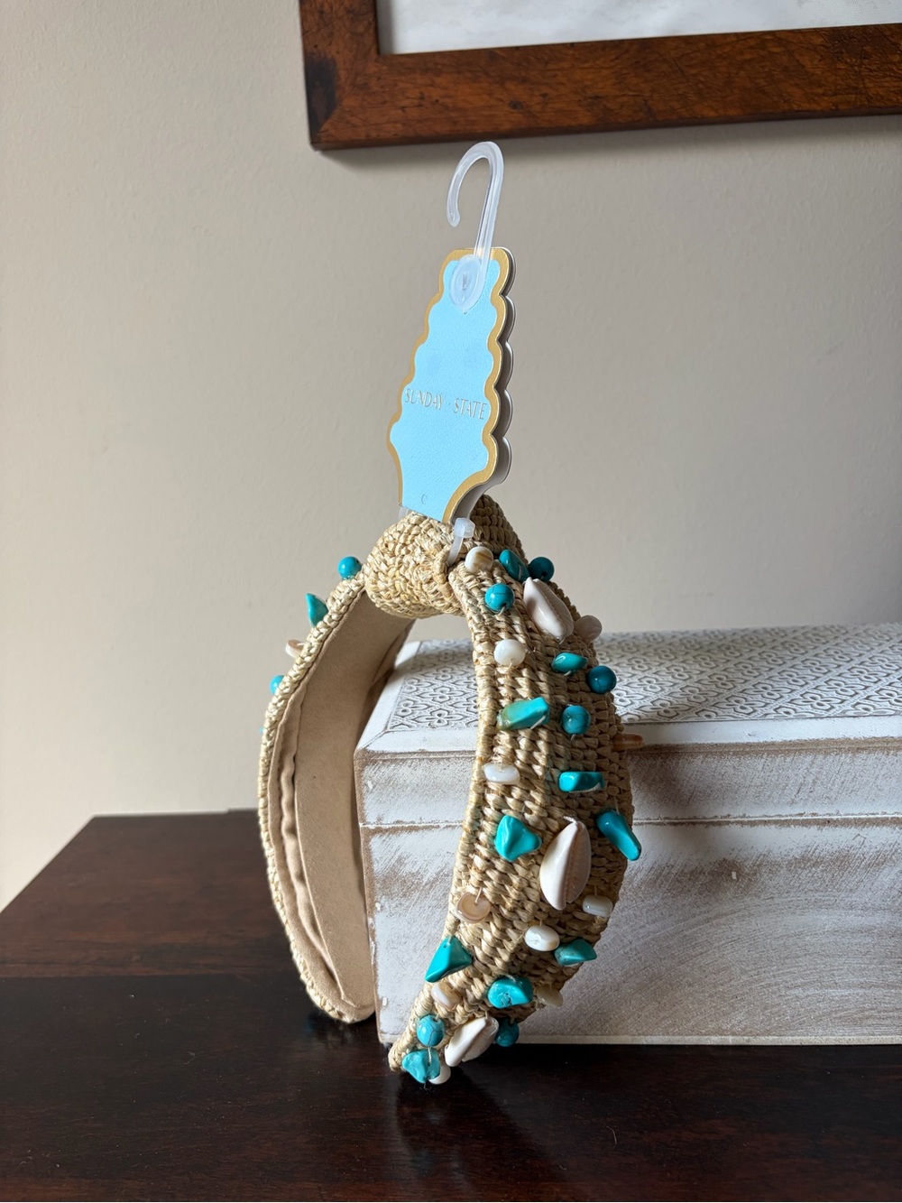 Sunday State Raffia Headband with Turquoise and shell Accents